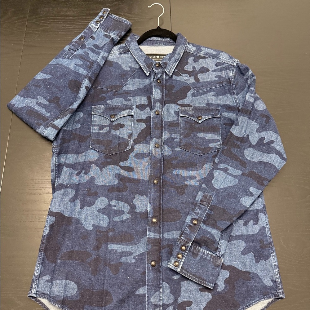 ✨ Authentic Hydrogen Men's Dark Blue Camouflage Shirt